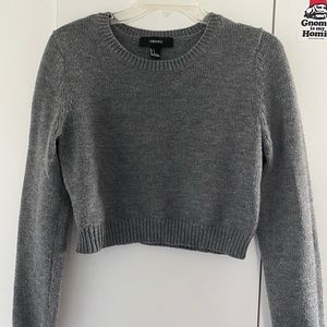 Grey Cropped Knot Sweater